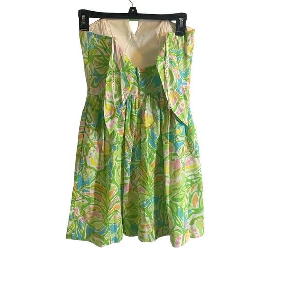Lilly Pulitzer Size 0 Richelle Strapless Tie Back Dress Elephant Ear Green Pink - Picture 6 of 14